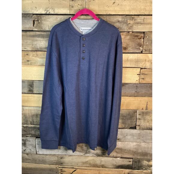 Seventh Avenue Men’s Long Sleeve Waffle HENLEY Navy/ Gray Size Large - Picture 1 of 4